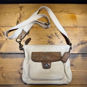 COACH Park Ivory Snake Print Leather Crossbody Bag Turnlock Flap Pocket Purse